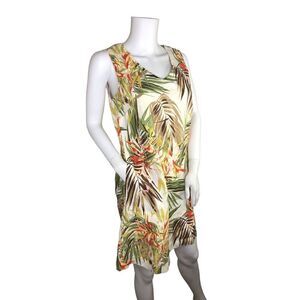 J. Jill Love Linen Pocket dress size XS Palm Frawn Leaves Beach Sleevele…